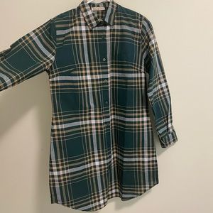 Green checkered point collar long blouse Size 8